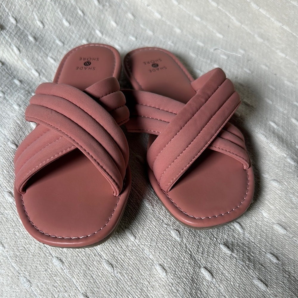 Pink Crisscross Slide Sandals